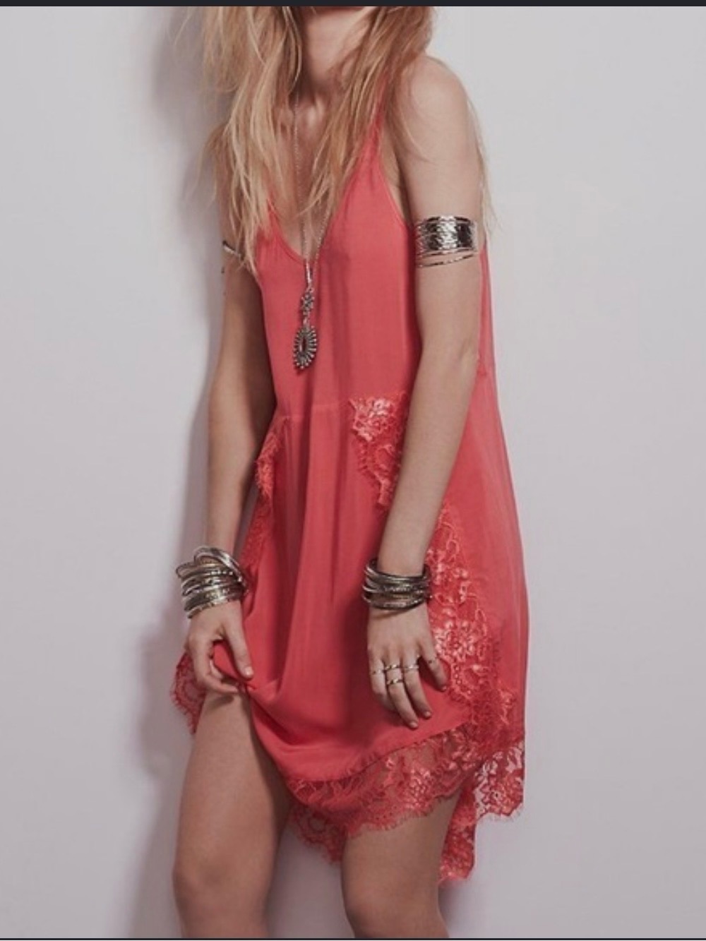 Free People Intimately Dusty Rose Lace Mini Slip Dress XS